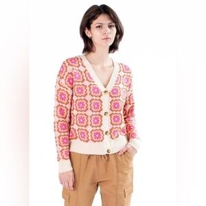 NO COMMENT Rose Combo Granny Square Cardigan SIZE SMALL‎